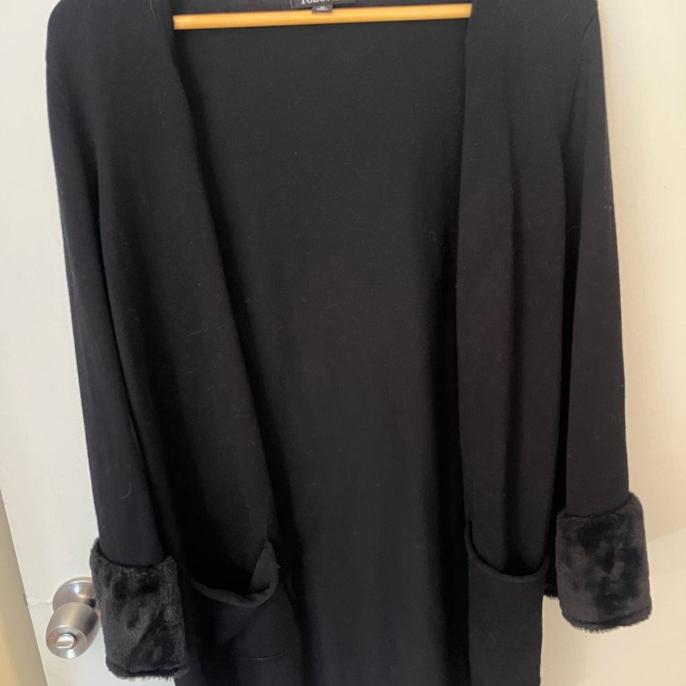 Roz & Ali Black Sweater with Faux Fur Cuffs